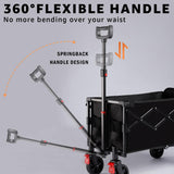 Moothing Wagons Carts Foldable, Collapsible Wagon with Wheels, Heavy Duty Grocery Cart, Utility Wagon with Tailgate, 150L Large Capacity with Brakes for Gardening, Camping, Shopping, Black D Moothing