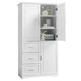 Merax Storage Cabinet with Three Drawers and Doors, Wide Pantry Cupboard for Kitchen, Living Room and Bathroom, Adjustable Shelf, White Merax