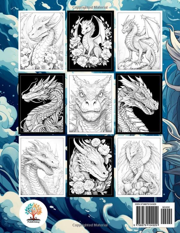 Dragon Coloring Book for Adults: 50 Dark Fantasy Mystical Creatures of Dragons for Adult Stress Relief & Relaxation (Adult Coloring Books) WoodArtSupply