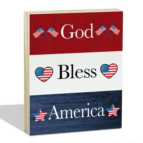 God Bless America, God Decor for Home Patriotic Wall Art Decor, Wood Hanging Sign, Independence Day 4th of July Memorial Day Gifts for Women Men, Living Room Bedroom Outdoor Indoor Decoration -27 GaNiao