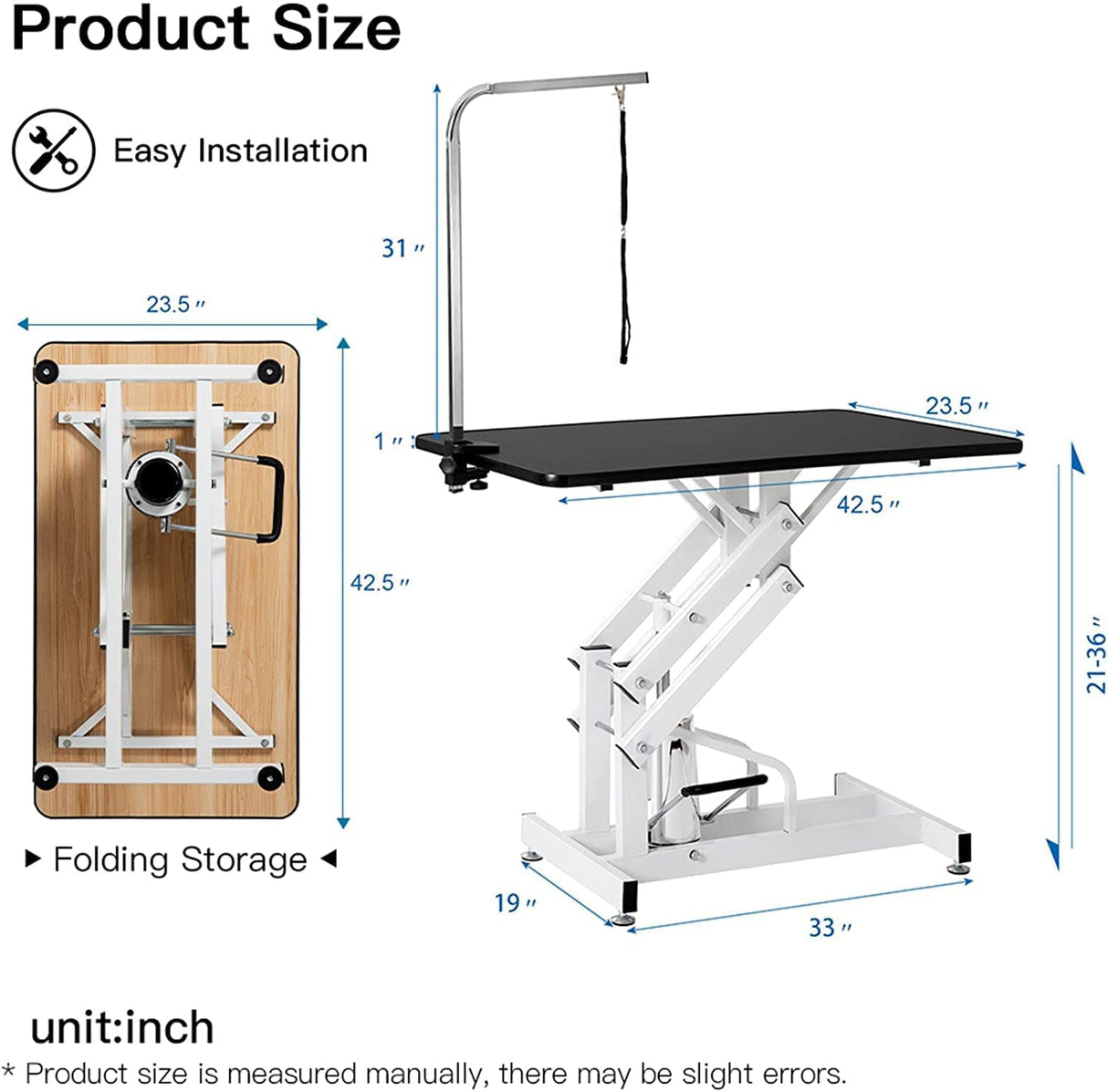 puppykitty Hydraulic Dog Grooming Table for Small/Large Dogs, Heavy Duty Professional Pet Grooming Table with Adjustable Overhead Arm and Noose, Range 21-36 Inch, Black puppykitty