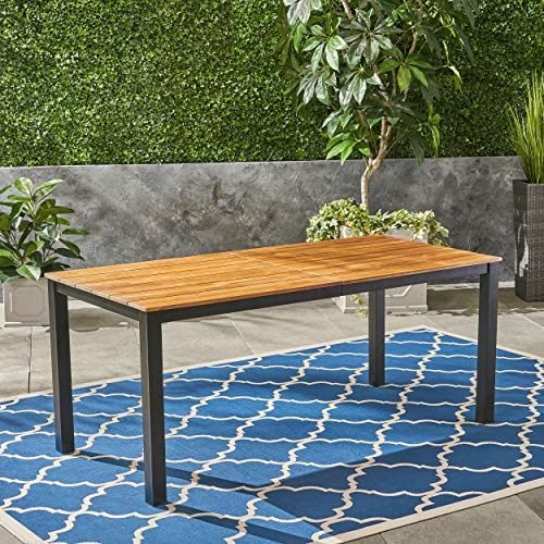 Christopher Knight Home Zak Outdoor 71" Acacia Wood Dining Table, Teak Finish, Black - WoodArtSupply