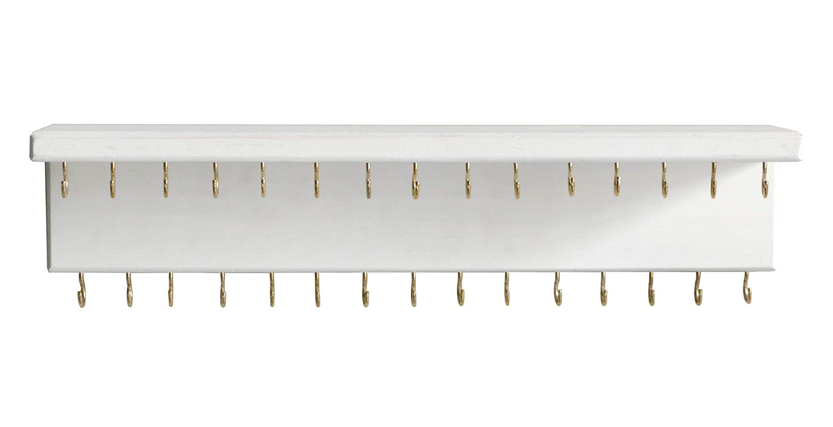 SANY DAYO HOME Jewelry Organizer with 30 Hooks and Cosmetics Shelf, 15 x 3 x 4 inches Wall Mounted Rustic Pine Wood Holder for Necklaces and Bracelets, Suitable for Kids and Adults (Retro White) SANY DAYO HOME