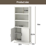 70 Inch Tall Bookcase with Doors, Library Office Bookshelf with Adjustable Shelves, Floor Standing Storage Cabinet for Bedroom Living Room Organizer with Anti Tipping Kit, Soft White Finish Bevfint