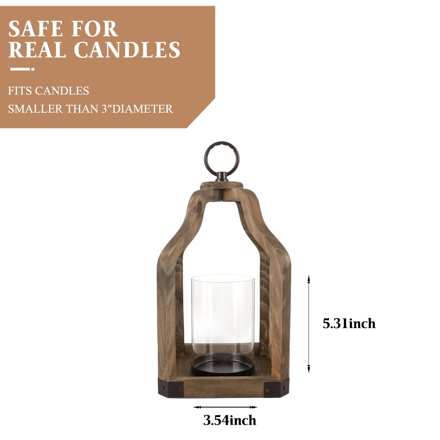 Rustic Wood Lantern Candle Holder for Farmhouse Decor - Indoor and Outdoor Table Centerpiece with Glass Hurricane, 13" High