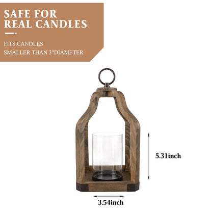 Rustic Wood Lantern Candle Holder for Farmhouse Decor - Indoor and Outdoor Table Centerpiece with Glass Hurricane, 13" High