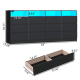 Gyfimoie 63" Wide 6-Drawer Black Dresser with Divided Compartments, Charging Station & LED Lights, TV Stand for TVs up to 75", Large Organizer with 4 Open Cubbies Gyfimoie