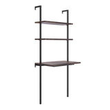 Nathan James Theo 2-Shelf Industrial Wall Mount Ladder Table, Small Computer or Writing Desk, Nutmeg/Matte Black Nathan James