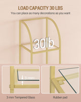 Hzuaneri Bookcase Bookshelf, Tempered Glass Arched Bookshelf for More Storage, Slim Shelving Unit for Bedroom, Bathroom, Home Office, Steel Frame, 5 Tier Gold BC20599G Hzuaneri