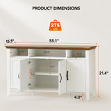 Amada Buffet Cabinet with Storage, 55" Large Sideboard Storage Cabinet with Adjustable Shelves, 4 Doors, Modern Farmhouse Coffee Bar Cabinet, Kitchen Table for Dinning Living Room, Oak and White AMADA HOMEFURNISHING