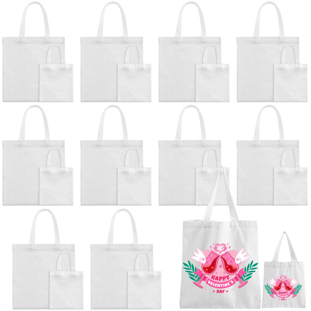 Sublimation Blank Tote Bags, 20Pack Canvas Tote Bags 16.1 x 15.4 Inch, 9.1 x 8.3 Inch Small Canvas Tote Bags Reusable Grocery Bags Shopping Cloth Bags for Heat Transfer, DIY, Christmas Craft, White TAOZIM