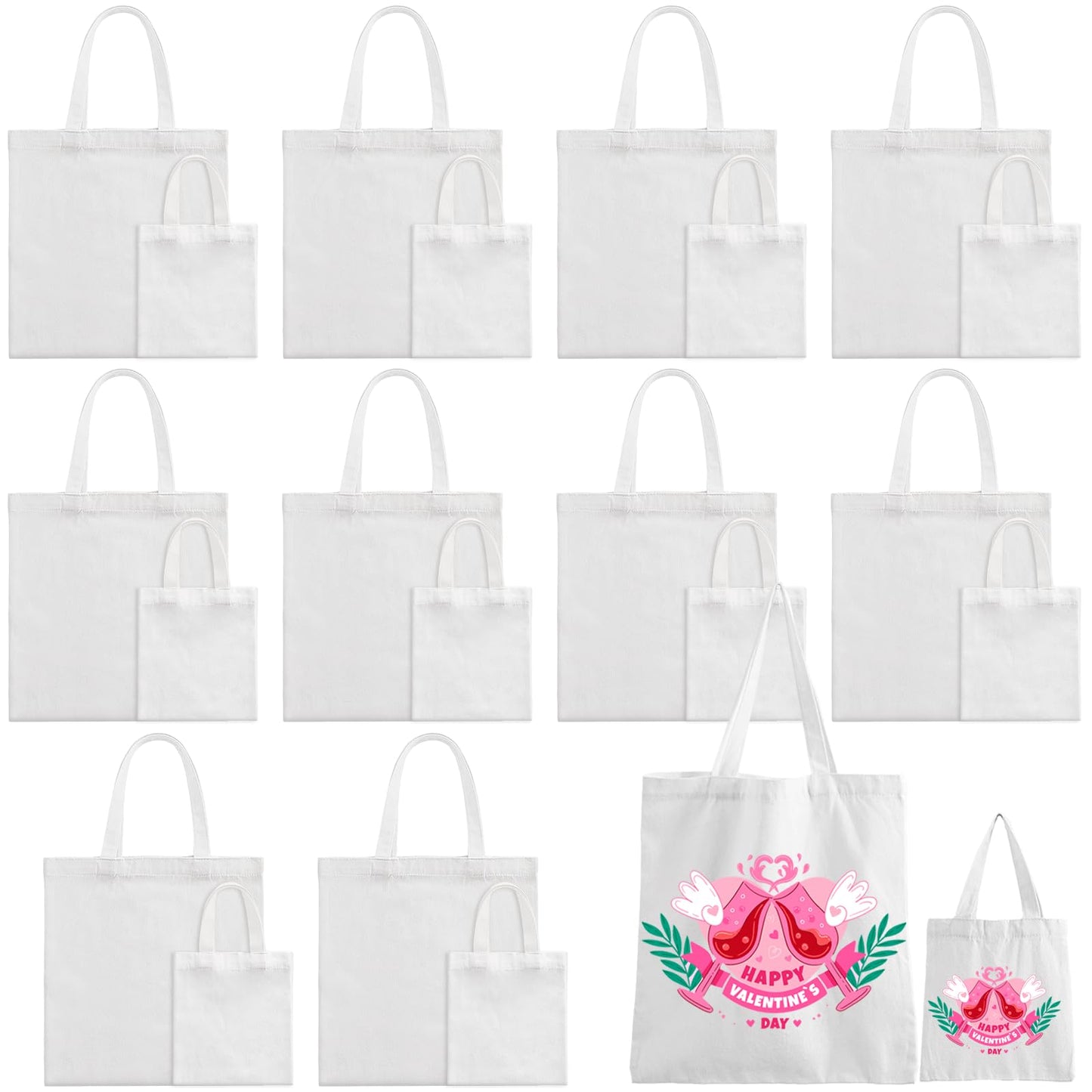 Sublimation Blank Tote Bags, 20Pack Canvas Tote Bags 16.1 x 15.4 Inch, 9.1 x 8.3 Inch Small Canvas Tote Bags Reusable Grocery Bags Shopping Cloth Bags for Heat Transfer, DIY, Christmas Craft, White