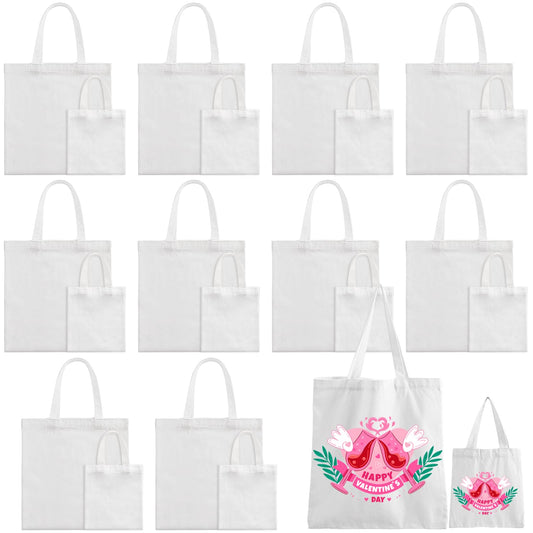 Sublimation Blank Tote Bags, 20Pack Canvas Tote Bags 16.1 x 15.4 Inch, 9.1 x 8.3 Inch Small Canvas Tote Bags Reusable Grocery Bags Shopping Cloth Bags for Heat Transfer, DIY, Christmas Craft, White