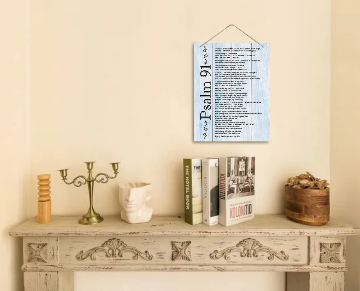 Inspirational Wood Art Signs, Psalms 91 Wall Sign, Hanging Printed Wall Plaque Wood Signs, Bible Verse Print, Christian Scripture for The Home or Office Decor, Christian Wall Decor 10 X 7.8 inch AUII JO DESIGN