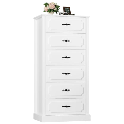 finetones 6 Drawer White Dresser, 51" Tall White Dresser Chest of Drawers, Tall Dresser White 6 Drawer Dresser with Large Storage Space, Modern Storage Chest of Drawers, Super Stable Base - WoodArtSupply