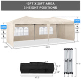 TUKAILAI 10' x 20' Pop Up Gazebo Marquee, Anti-UV Party Wedding Tent Event Shelters with 6 Removable Sidewalls & Carry Bag, Heavy Duty Instant Canopy for Outdoor Camping Garden Patio (Cream) TUKAILAi