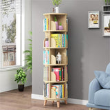 5-Tier Rotating Pine Wood Bookshelf with Legs for Space-Saving Storage Gdrasuya10