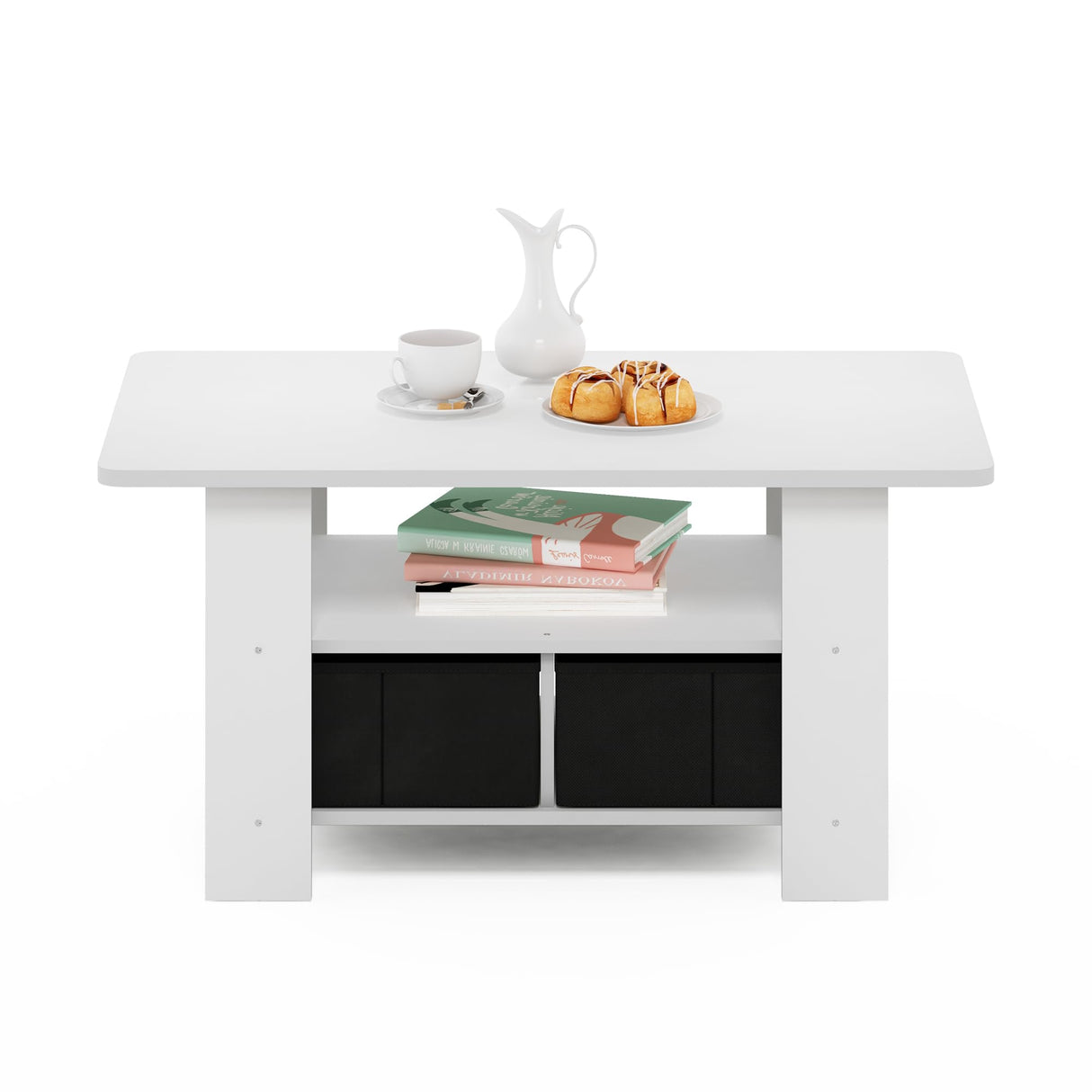Furinno Andrey Coffee Table with Bin Drawer, White/Black Furinno