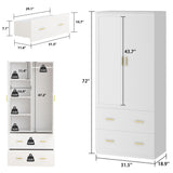 FAMAPY Armoire Wardrobe with Mirror & 2 Drawers, 2-Door Wardrobe with Shelves & Hanging Rod, Gold Metal Handles, for Cloakroom Bedroom White (31.5”W x 18.9”D x 72”H) FAMAPY