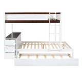 Harper & Bright Designs Full Over Full Bunk Bed Twin Size Trundle, Wood Full Bunk Bed with USB Ports, Storage and Desk, White+Walnut Harper & Bright Designs
