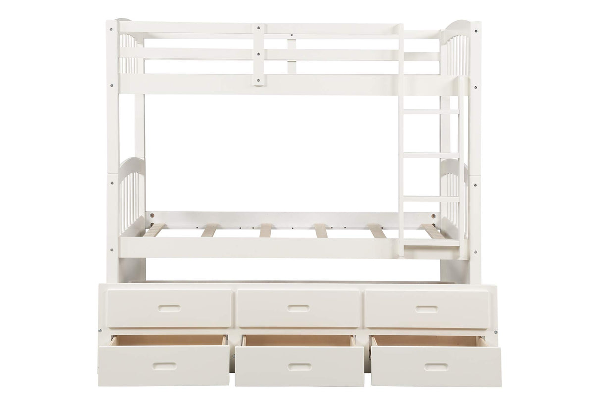 Harper&Bright Designs Twin Over Twin Bunk Bed with Safety Rail, Ladder, White Twin Trundle Bed with 3 Drawers for Kids, Teens Bedroom, Guest Room Furniture Harper & Bright Designs