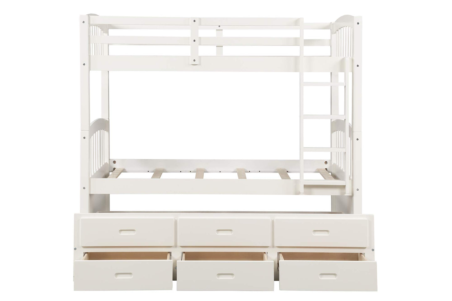 Harper&Bright Designs Twin Over Twin Bunk Bed with Safety Rail, Ladder, White Twin Trundle Bed with 3 Drawers for Kids, Teens Bedroom, Guest Room Furniture