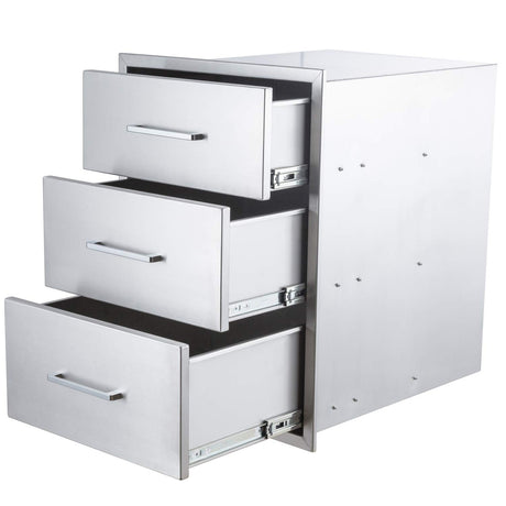 yuxiangBBQ Outdoor Kitchen Drawers Stainless Steel 3-Drawer BBQ Drawer 14" W x 20.5" H x 23" D Enclosed Built-in Drawer Flush Mount for Outdoor Kitchens & BBQ Islands yuxiangBBQ