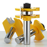 Helovmine Tongue and Groove Router Bit Tool Set 3 Teeth Adjustable T Shape Wood Milling 1/2 Inch Shank with 45°Lock Miter Bit 1/2 Inch Shank for Router Table /Base Router/Kitchen/Bathroom - Pack of 3 Helovmine