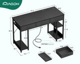 AODK 48 Inch Black Gaming Desk with Fabric Drawers, Power Outlets, and Storage Shelves AODK