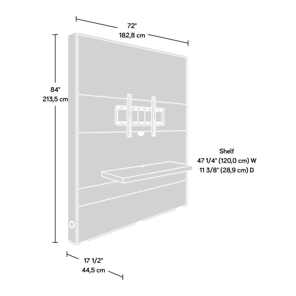 Sauder Steel River Entertainment Wall, for TVs up to 70", in a Weathered Wood Finish Sauder