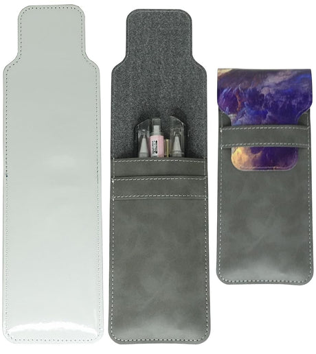 Yongkang Sublimation Pen Bag Pen Sleeve 3 Pieces (Blank Leather + Colored Leather) Capacity of 1-5 pens DIY Process (Gray) Yongkang