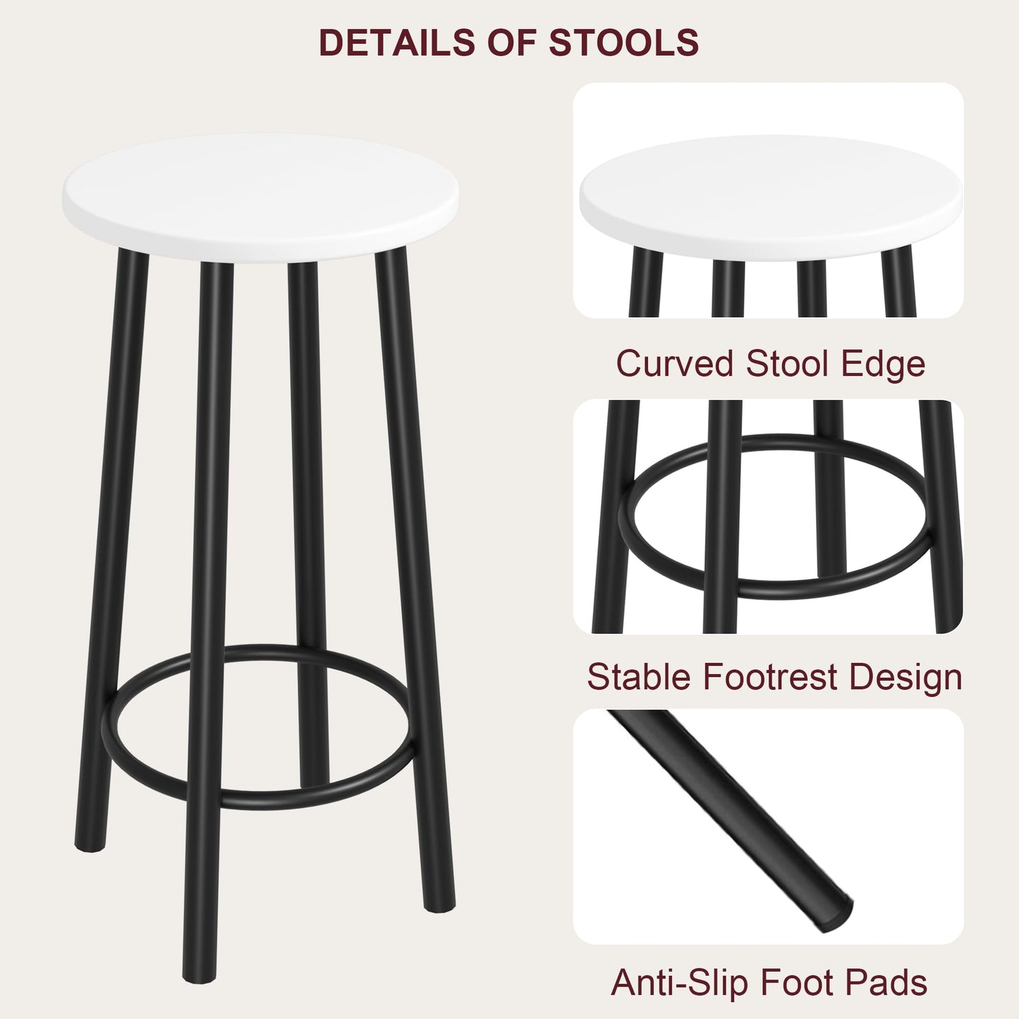 Counter Height Dining Table Set with Stools and Storage Shelves by IDEALHOUSE - White 3 Piece Pub Table for Small Spaces - WoodArtSupply