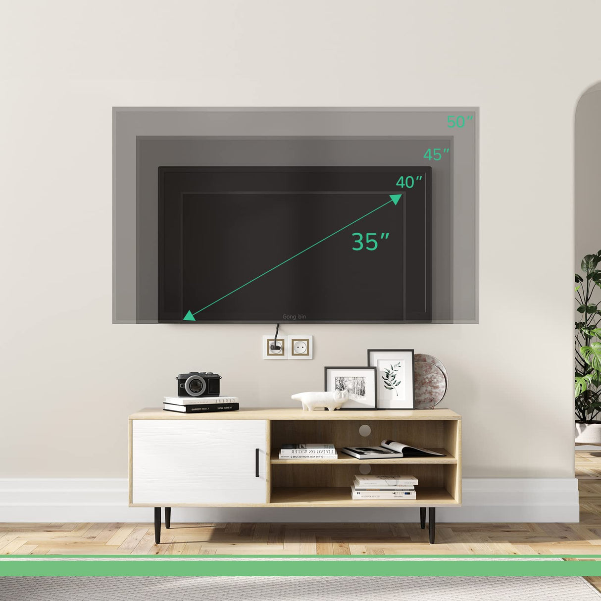 Novilla TV Stand for TV's up to 50 Inches, Television Stands and Shelves Entertainment Center with Storage Cabinets & Open Shelf, White Novilla