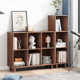 IOTXY Freestanding Open Cubes Bookcase - 2-Tier Floor Standing Wooden Storage Display Cabinet Organizer with Legs for Home Office, 4-Cubes Open Shelf Low Short Bookshelf, Walnut IOTXY