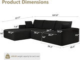 108”Modular Sectional Sofa, 4 Seat Cloud Sectional Couch for living Room with Deep Seat, Modern L-Shape Couch with Oversized Chaise, Upholstered Couches with Waist Pillows, No Assembly Required(Black) B.Sauraseng