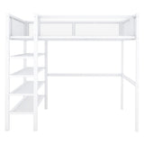 Bellemave Full Size Loft Bed with 4-Tier Shelves and Storage, Metal Loft Bed with Bookshelf, Full Size Loft Bed with Storage Stairs(White) Bellemave