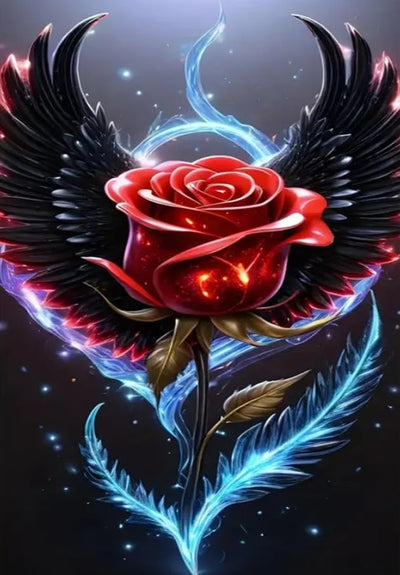 JFYHAB Angel Wings Rose Diamond Painting Kits for Adults, 5D Red Rose Diamond Art Painting by Numbers Kits, DIY Flower Diamond Dots Art Kits Full Round Drill Diamond Art Kits for Decor12x12 in