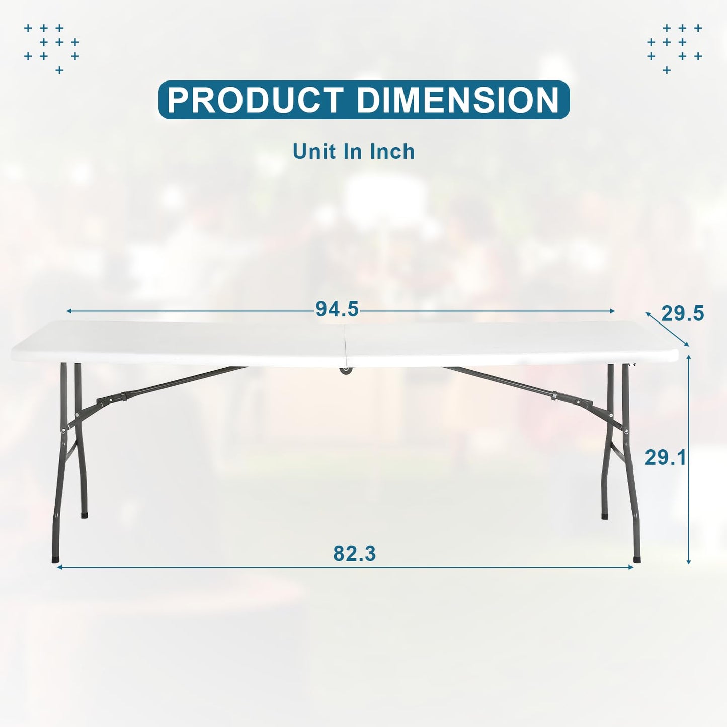 Ruesleag 8FT Folding Table Plastic Camping Table Portable Picnic Table for Easy Storage, Ideal for Outdoors Camping, Picnics, Parties Wedding & Indoor Events with Carrying Handle,White - WoodArtSupply