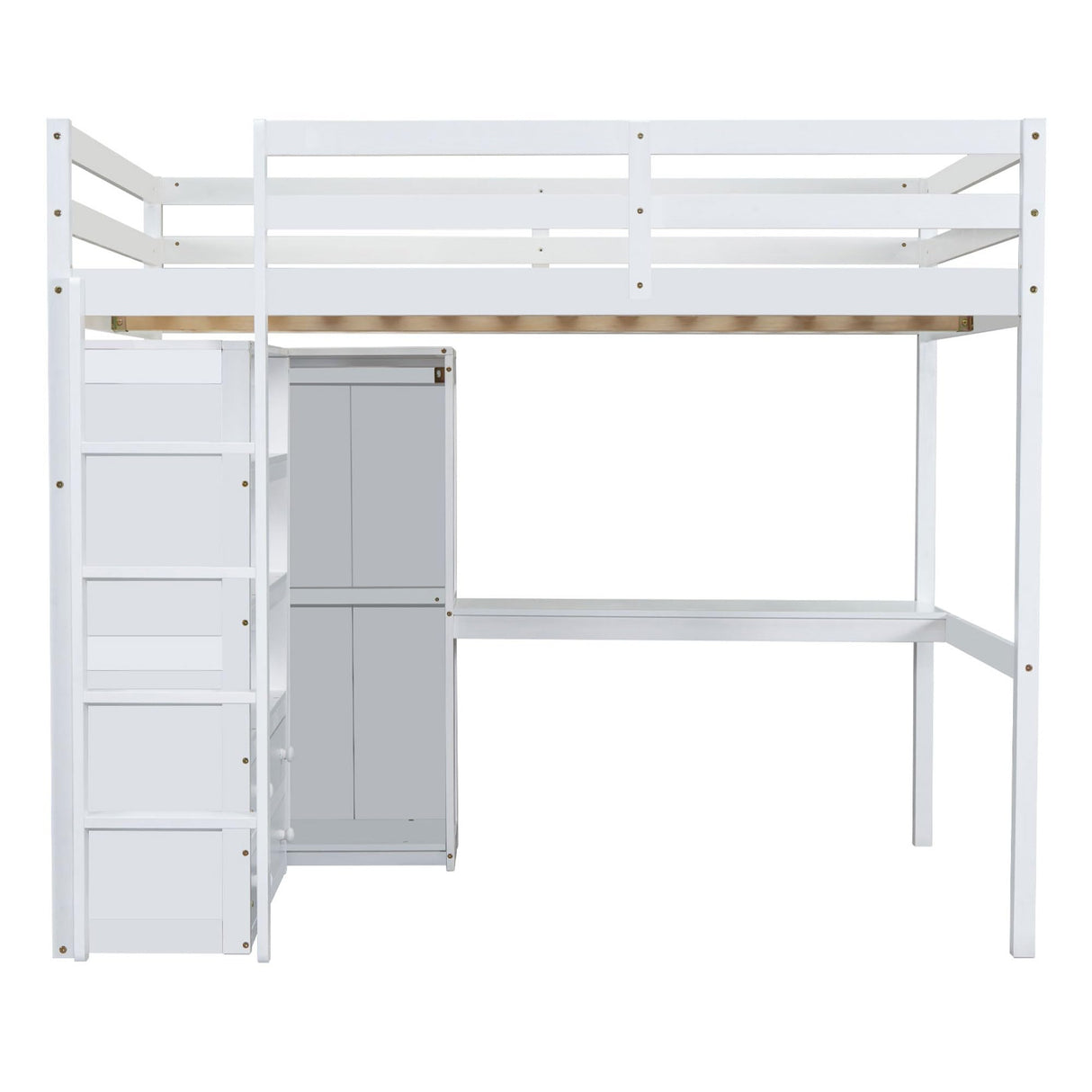 Harper & Bright Designs Full Size Loft Bed with Desk & Wardrobe, Wood Full Loft Bunk Bed with Storage Shelves and Drawers, No Box Spring Needed,White Harper & Bright Designs