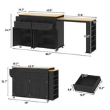 80"-48" Extendable Kitchen Island with Extended Dining Table and Power Outlet,Large Mobile Kitchen Storage Islands with 2 Storage Drawers,Rolling Islands Cart with 3 Extra Rows Open Shelves(Black) chartustriable