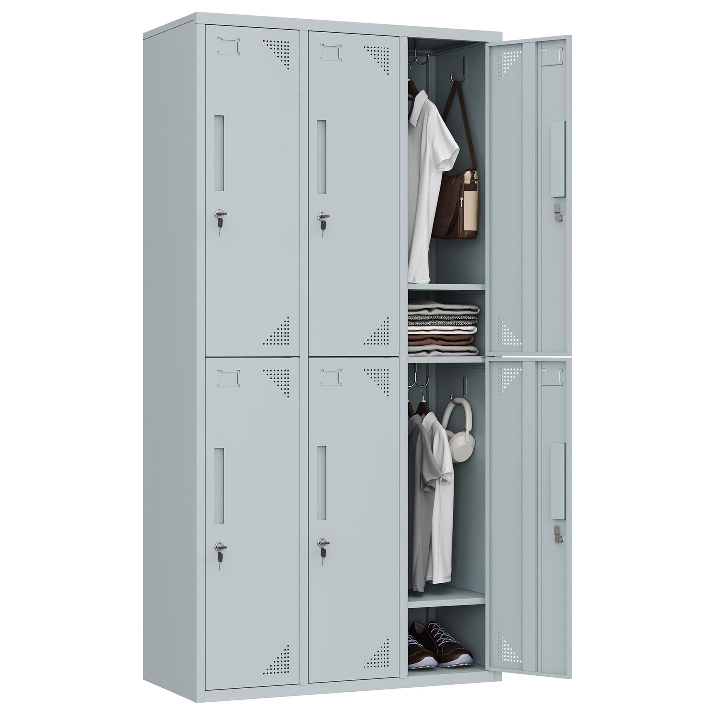 AFAIF Metal Storage Locker, Metal Locker with 6 Doors, 71" Tall Steel Storage Lockers for Employees, Large Locker Storage Cabinets Organizer for School, Gym, Home Office, Staff - WoodArtSupply