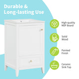 20" Bathroom Vanities with Ceramic Sink, Storage Rack Shelf and One Drawer, Solid Wood & MDF Board, White Merax
