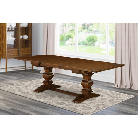 East West Furniture LAT-08-TP Lassale Modern Dining Rectangle Kitchen Table Top with Removable Leaf & Double Pedestal Base, 42x92 Inch, Walnut East West Furniture