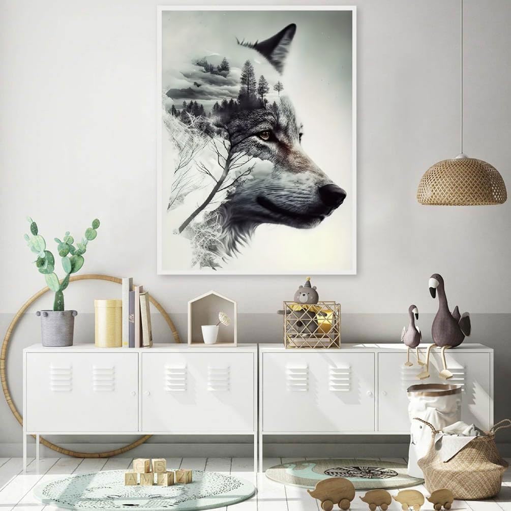 JFYHAB Wolf Diamond Art Kits for Adults, Mountain Wolf Diamond Painting Kits for Adults Beginners, DIY 5D Diamond Painting with Round Gem Art Kits for Gift Home Wall Decor 12x16 Inch JFYHAB