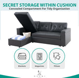 Naomi Home Jenny Sectional Sofa Sleeper with Storage Chaise, Tufted Pull Out Couch with Storage, Sectional Sofa Bed, L-Shaped Reversible Sleeper Sofa with Storage, Dark Gray,Air Leather Naomi Home