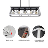 XIPUDA 5-Light Pendant Lights Fixture, Farmhouse Chandeliers for Dining Room, Rustic Island Lights for Kitchen, Rectangular Chandelier Rustic Farmhouse Light Fxiture XIPUDA