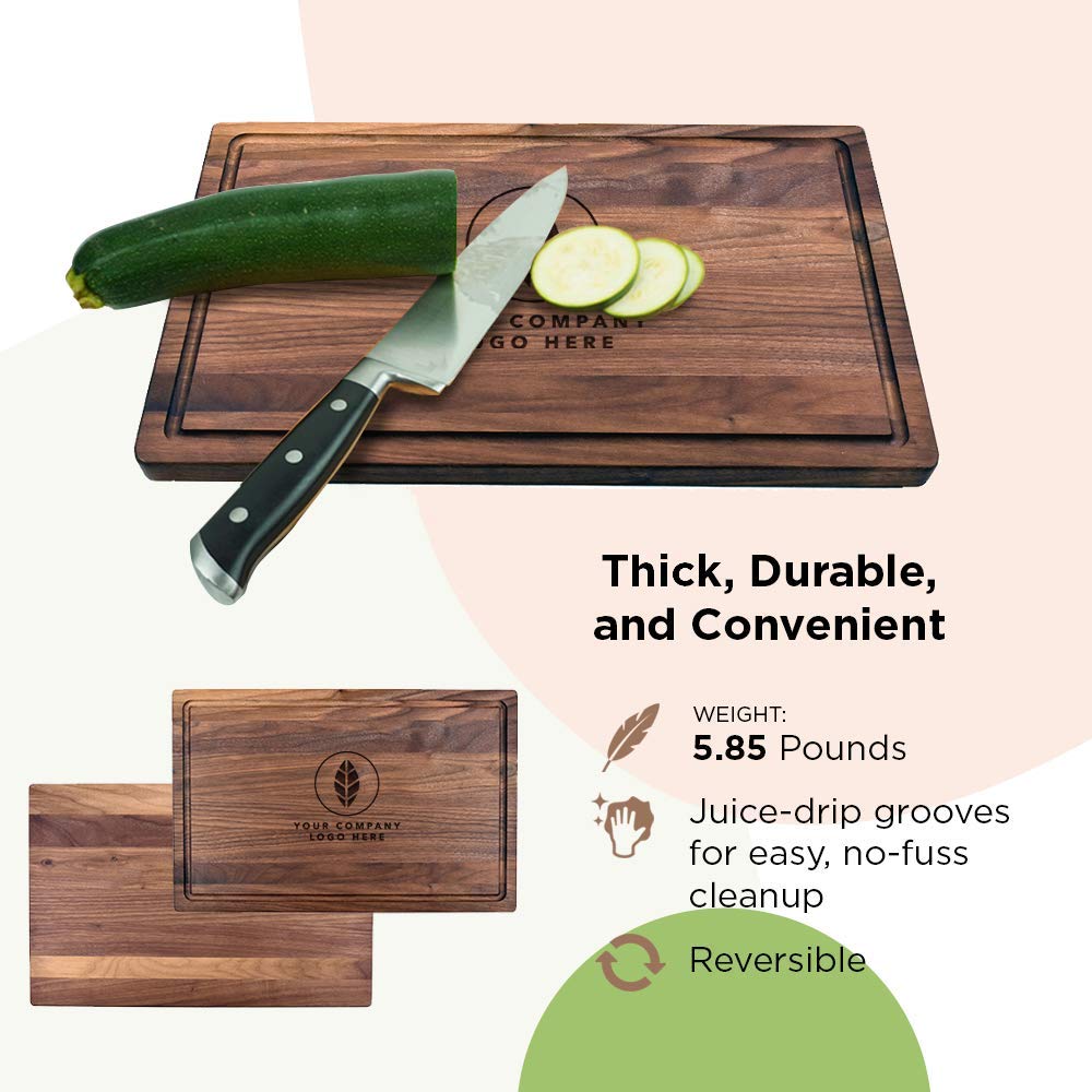 Center Logo-Personalized Wooden Cutting Board for Kitchen Juice Groove Natural Custom Engraved in USA, Corporate Restaurant Souvenir, Seminar - WoodArtSupply