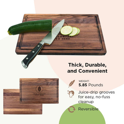 Center Logo-Personalized Wooden Cutting Board for Kitchen Juice Groove Natural Custom Engraved in USA, Corporate Restaurant Souvenir, Seminar - WoodArtSupply