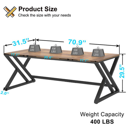 HSH Rustic Long Computer Desk, Industrial Large Wood Metal Office Desk, Wood Pc Writing Work Study Computer Table Desk, Farmhouse Workstation Gaming Executive Desk for 2 Person, Rustic Oak, 70 Inch