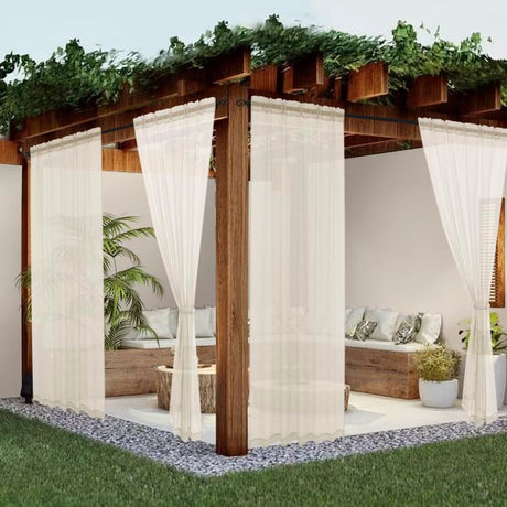 youleyar Sheer Outdoor Curtains for Patio Waterproof 2 Panels Linen Look Rod Pocket Indoor Ivory Voile Curtain for Living Room, Bedroom, Porch, Pergola, Cabana, Gazebo(52x84 Inch, Ivory) youleyar